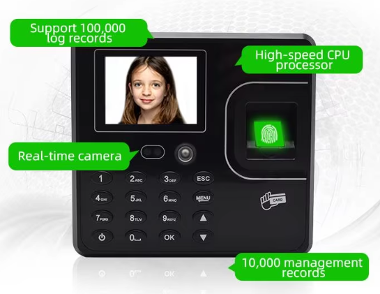 Terminal biométrica con cámara Reloj biométrico con cámara, lector de huella y tarjeta RFID