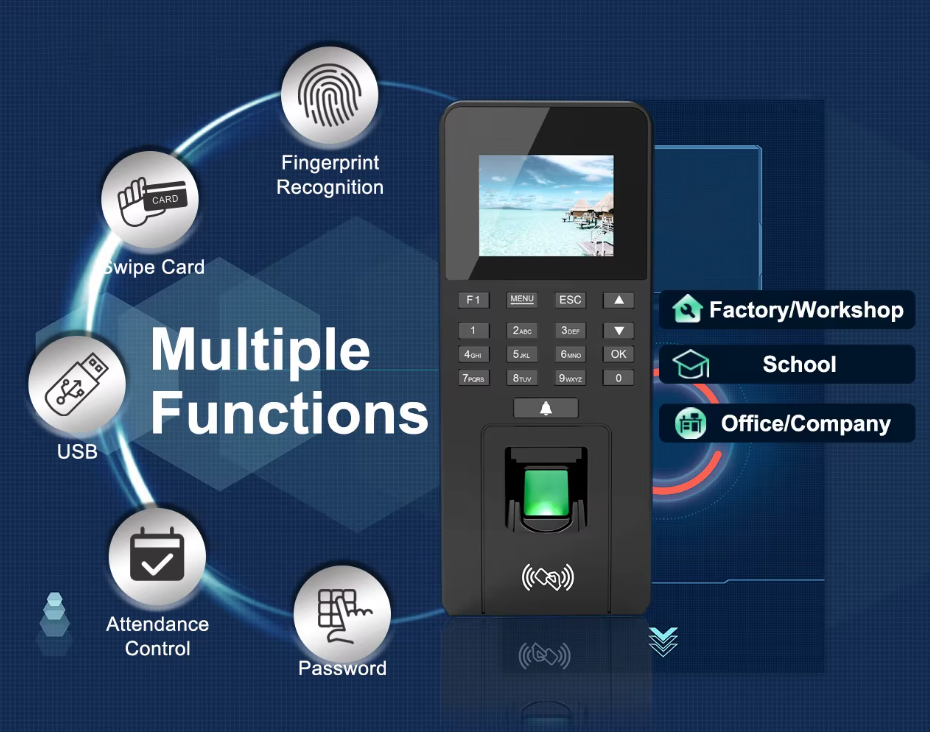 Reloj biométrico multifunción Reloj biométrico de huella y tarjeta para control de asistencia